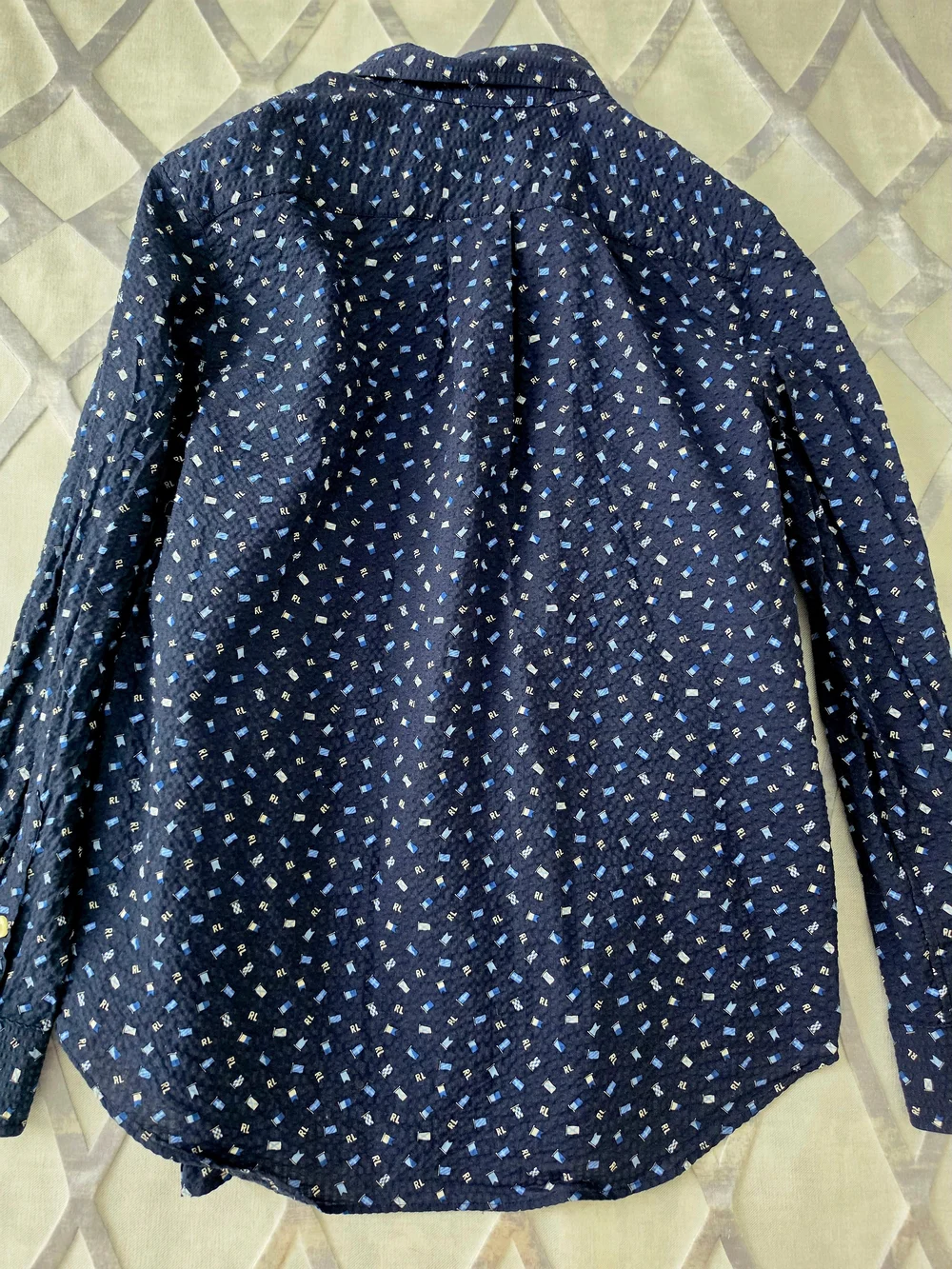 Polo Ralph Lauren Boys Nautical Seersucker Shirt, M (10-12), New no tag